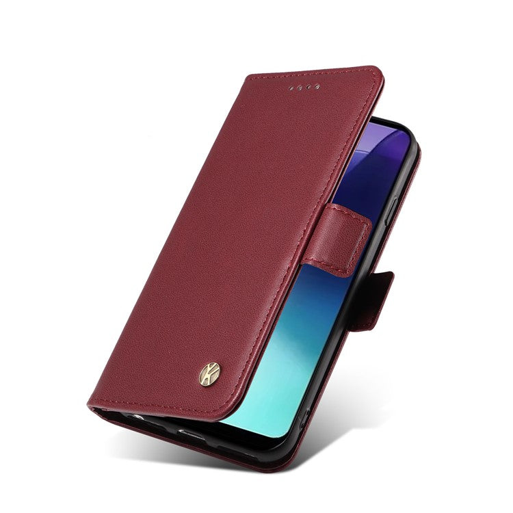 YIKATU YK-003 For Xiaomi Poco C75 4G / Redmi 14R 5G / 14C 4G Case Wallet Stand Leather Phone Cover Side Buckle - Wine Red