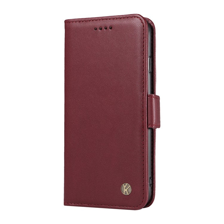 YIKATU YK-003 For Xiaomi Poco C75 4G / Redmi 14R 5G / 14C 4G Case Wallet Stand Leather Phone Cover Side Buckle - Wine Red