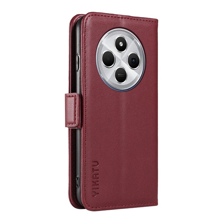 YIKATU YK-003 For Xiaomi Poco C75 4G / Redmi 14R 5G / 14C 4G Case Wallet Stand Leather Phone Cover Side Buckle - Wine Red