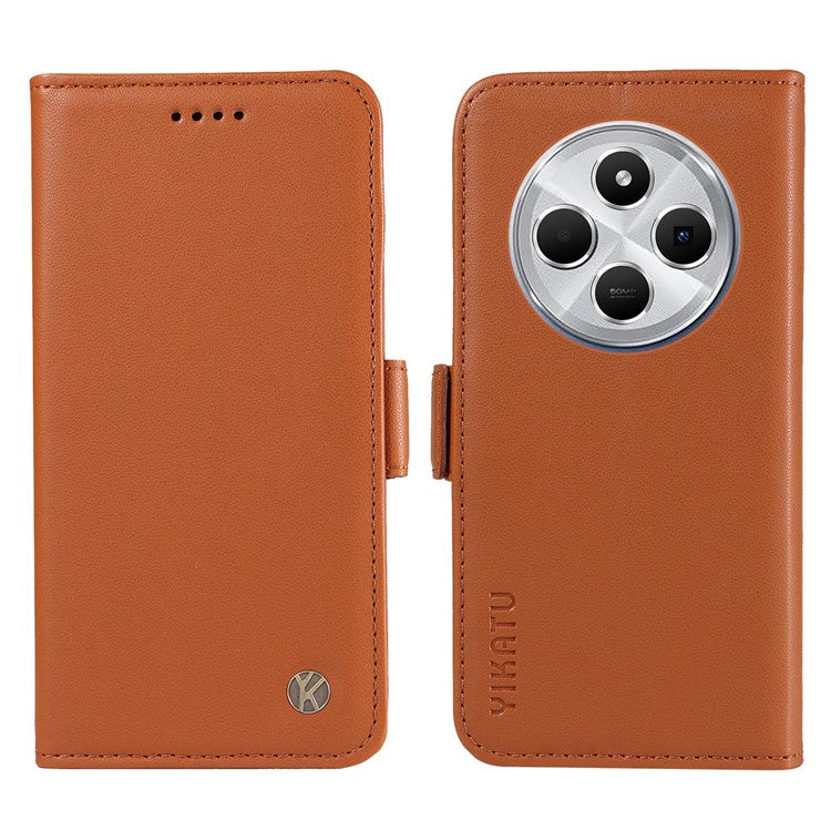 YIKATU YK-003 For Xiaomi Poco C75 4G / Redmi 14R 5G / 14C 4G Case Wallet Stand Leather Phone Cover Side Buckle - Brown