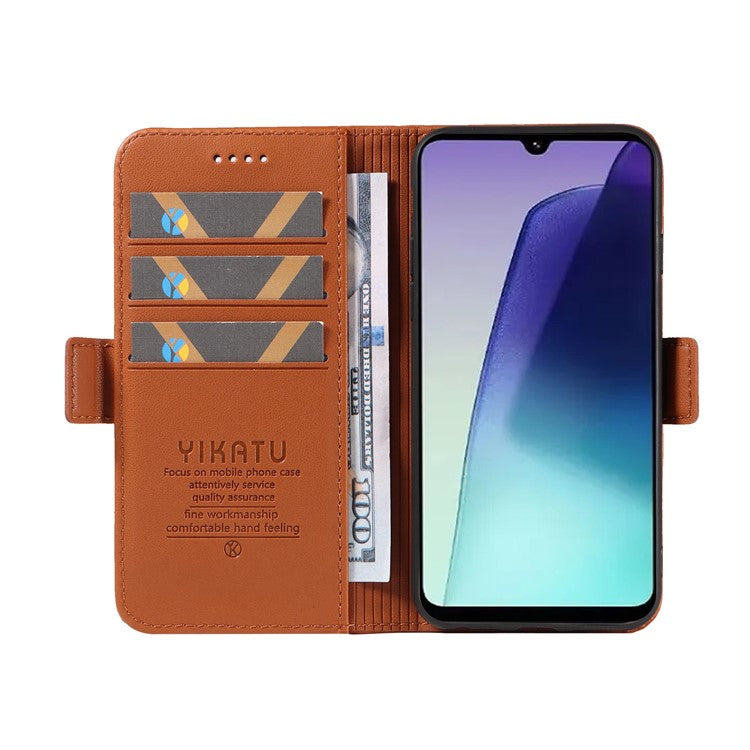 YIKATU YK-003 For Xiaomi Poco C75 4G / Redmi 14R 5G / 14C 4G Case Wallet Stand Leather Phone Cover Side Buckle - Brown