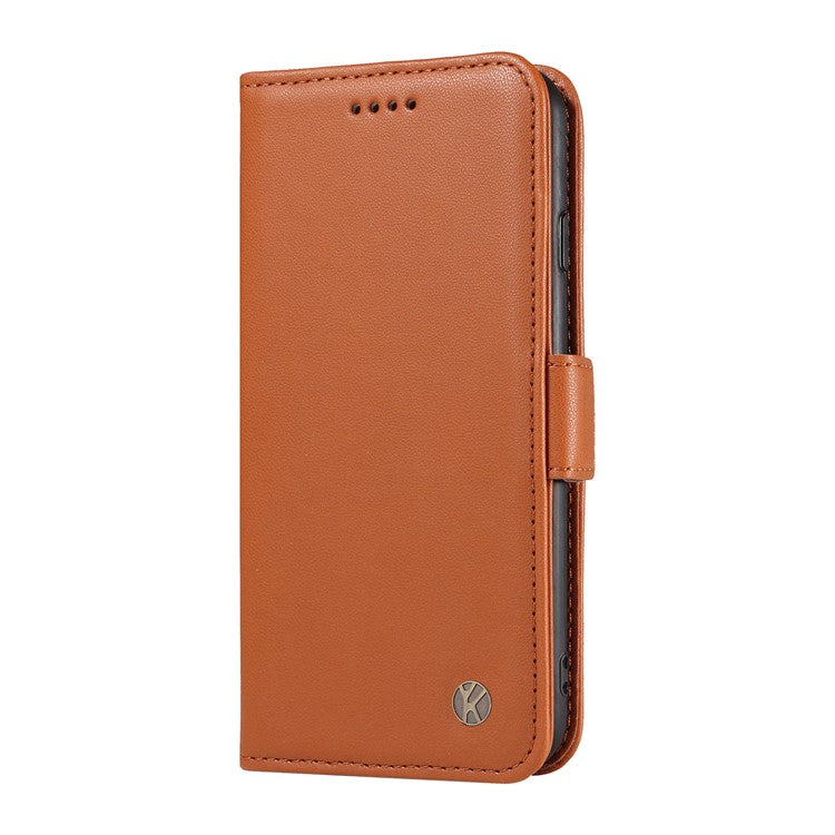 YIKATU YK-003 For Xiaomi Poco C75 4G / Redmi 14R 5G / 14C 4G Case Wallet Stand Leather Phone Cover Side Buckle - Brown