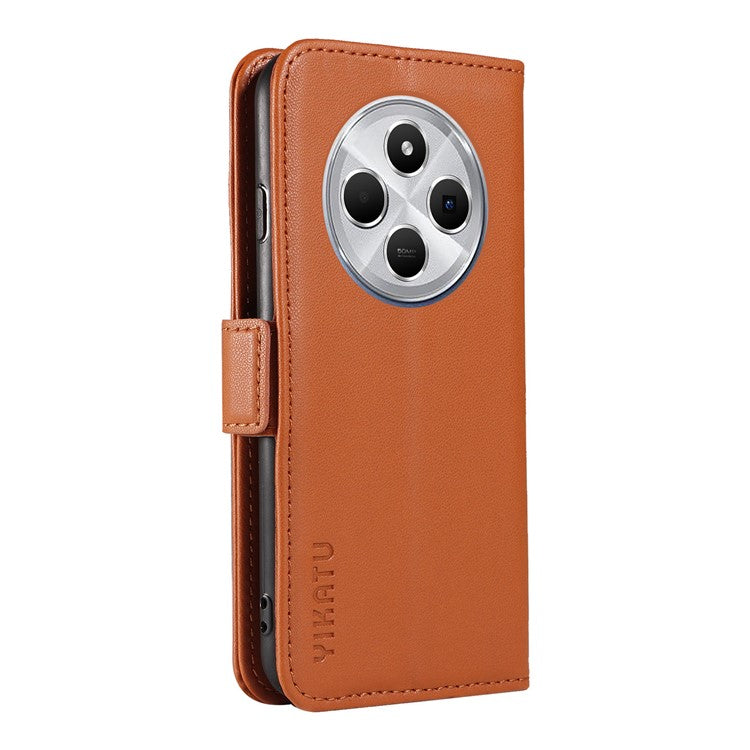 YIKATU YK-003 For Xiaomi Poco C75 4G / Redmi 14R 5G / 14C 4G Case Wallet Stand Leather Phone Cover Side Buckle - Brown