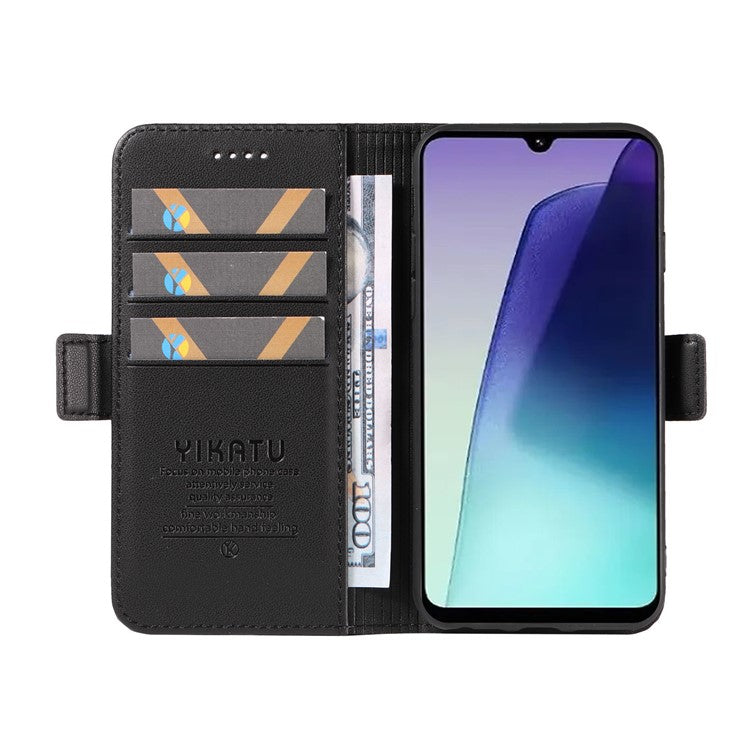 YIKATU YK-003 For Xiaomi Poco C75 4G / Redmi 14R 5G / 14C 4G Case Wallet Stand Leather Phone Cover Side Buckle - Black