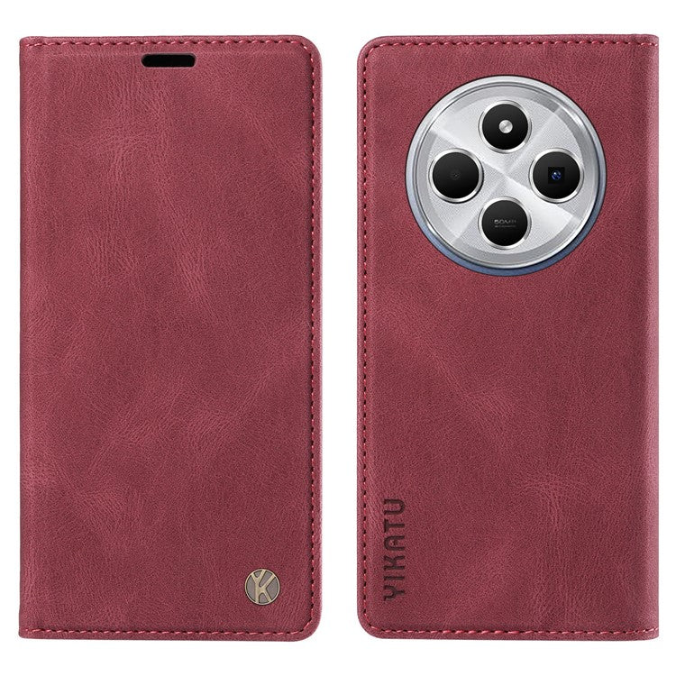 YIKATU YK-004 For Xiaomi Poco C75 4G / Redmi 14R 5G / 14C 4G Case Leather Skin-Touch Phone Cover Magnetic Auto-Absorbed - Wine Red