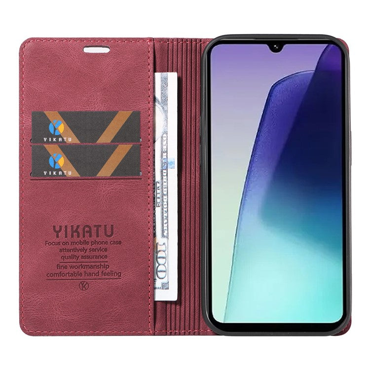 YIKATU YK-004 For Xiaomi Poco C75 4G / Redmi 14R 5G / 14C 4G Case Leather Skin-Touch Phone Cover Magnetic Auto-Absorbed - Wine Red