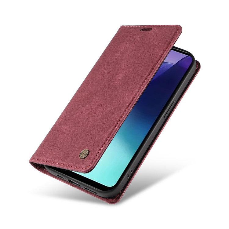 YIKATU YK-004 For Xiaomi Poco C75 4G / Redmi 14R 5G / 14C 4G Case Leather Skin-Touch Phone Cover Magnetic Auto-Absorbed - Wine Red