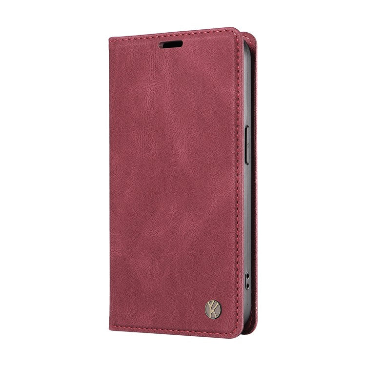 YIKATU YK-004 For Xiaomi Poco C75 4G / Redmi 14R 5G / 14C 4G Case Leather Skin-Touch Phone Cover Magnetic Auto-Absorbed - Wine Red