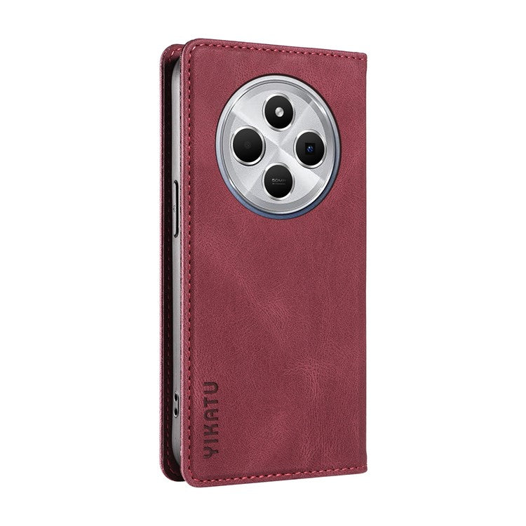 YIKATU YK-004 For Xiaomi Poco C75 4G / Redmi 14R 5G / 14C 4G Case Leather Skin-Touch Phone Cover Magnetic Auto-Absorbed - Wine Red