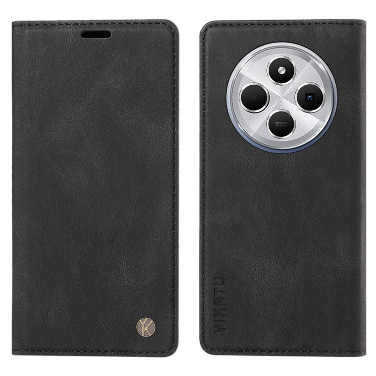 YIKATU YK-004 For Xiaomi Poco C75 4G / Redmi 14R 5G / 14C 4G Case Leather Skin-Touch Phone Cover Magnetic Auto-Absorbed - Black