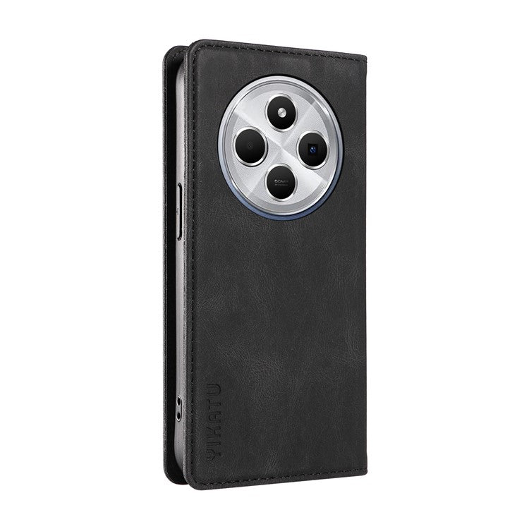 YIKATU YK-004 For Xiaomi Poco C75 4G / Redmi 14R 5G / 14C 4G Case Leather Skin-Touch Phone Cover Magnetic Auto-Absorbed - Black