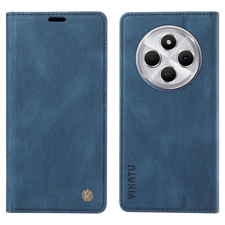 YIKATU YK-004 For Xiaomi Poco C75 4G / Redmi 14R 5G / 14C 4G Case Leather Skin-Touch Phone Cover Magnetic Auto-Absorbed - Blue