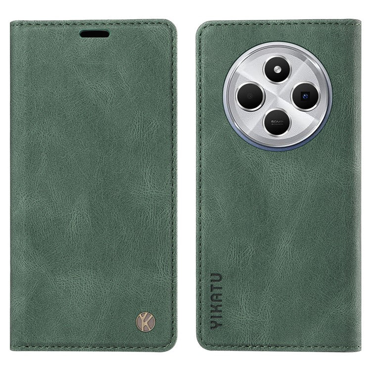 YIKATU YK-004 For Xiaomi Poco C75 4G / Redmi 14R 5G / 14C 4G Case Leather Skin-Touch Phone Cover Magnetic Auto-Absorbed - Green