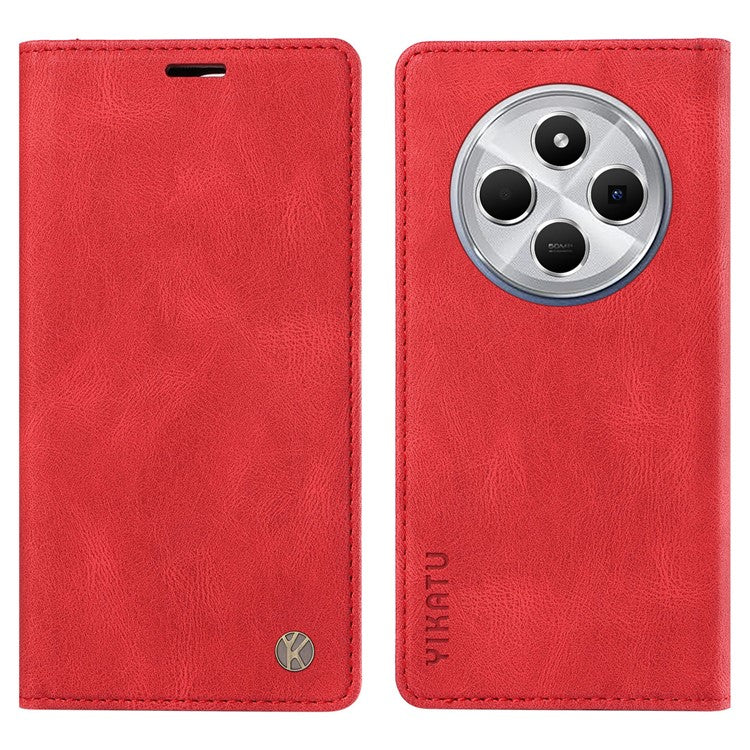 YIKATU YK-004 For Xiaomi Poco C75 4G / Redmi 14R 5G / 14C 4G Case Leather Skin-Touch Phone Cover Magnetic Auto-Absorbed - Red