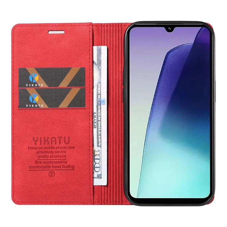 YIKATU YK-004 For Xiaomi Poco C75 4G / Redmi 14R 5G / 14C 4G Case Leather Skin-Touch Phone Cover Magnetic Auto-Absorbed - Red