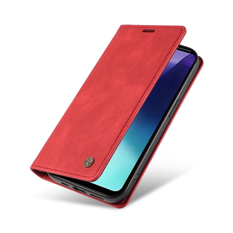 YIKATU YK-004 For Xiaomi Poco C75 4G / Redmi 14R 5G / 14C 4G Case Leather Skin-Touch Phone Cover Magnetic Auto-Absorbed - Red