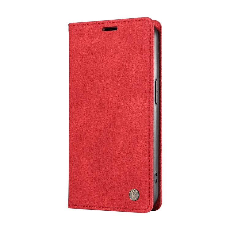 YIKATU YK-004 For Xiaomi Poco C75 4G / Redmi 14R 5G / 14C 4G Case Leather Skin-Touch Phone Cover Magnetic Auto-Absorbed - Red