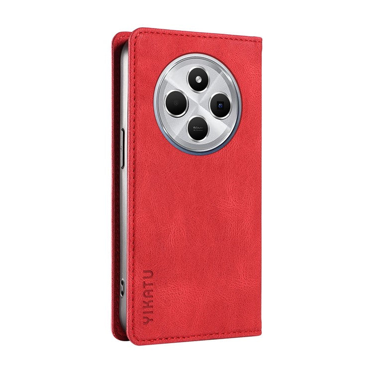 YIKATU YK-004 For Xiaomi Poco C75 4G / Redmi 14R 5G / 14C 4G Case Leather Skin-Touch Phone Cover Magnetic Auto-Absorbed - Red