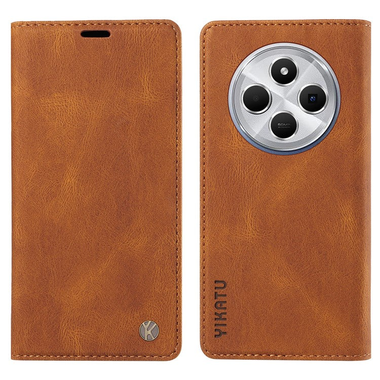 YIKATU YK-004 For Xiaomi Poco C75 4G / Redmi 14R 5G / 14C 4G Case Leather Skin-Touch Phone Cover Magnetic Auto-Absorbed - Brown