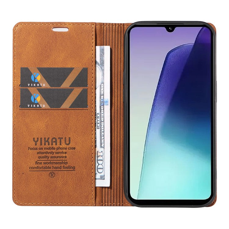 YIKATU YK-004 For Xiaomi Poco C75 4G / Redmi 14R 5G / 14C 4G Case Leather Skin-Touch Phone Cover Magnetic Auto-Absorbed - Brown