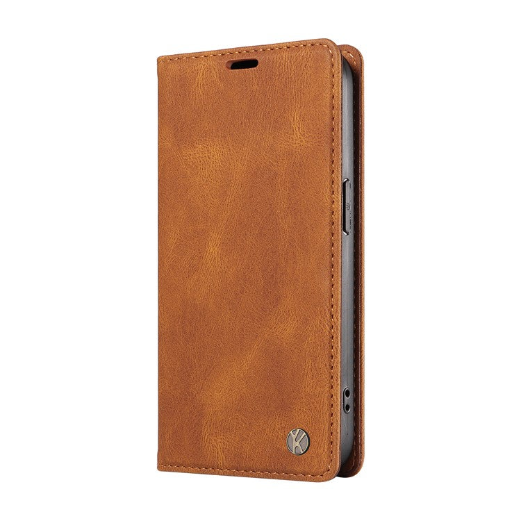 YIKATU YK-004 For Xiaomi Poco C75 4G / Redmi 14R 5G / 14C 4G Case Leather Skin-Touch Phone Cover Magnetic Auto-Absorbed - Brown