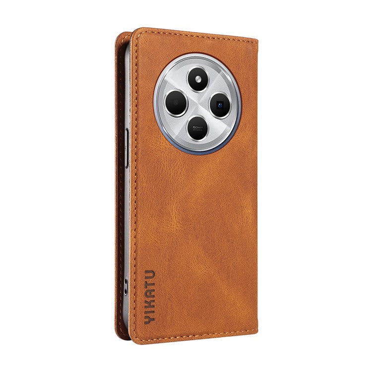 YIKATU YK-004 For Xiaomi Poco C75 4G / Redmi 14R 5G / 14C 4G Case Leather Skin-Touch Phone Cover Magnetic Auto-Absorbed - Brown