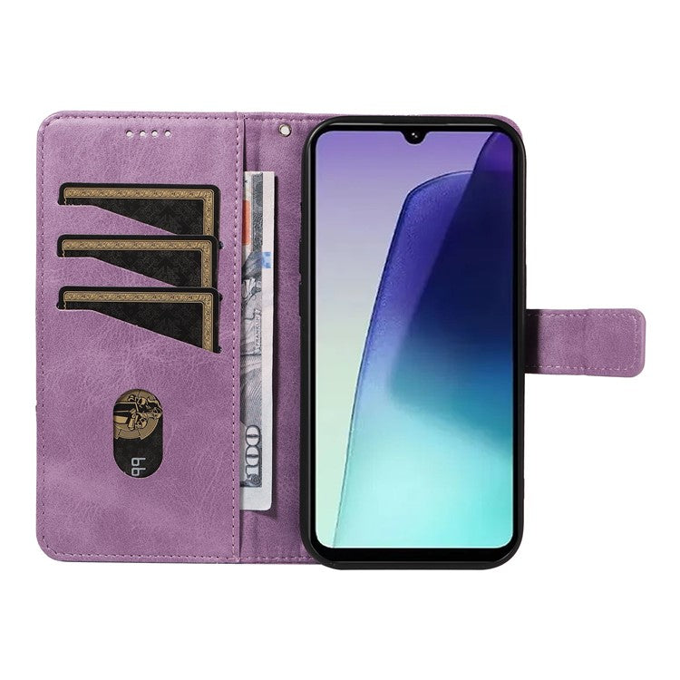 For Xiaomi Poco C75 4G / Redmi 14R 5G / 14C 4G Case Leather Geometric Line Wallet Phone Cover with Wrist Strap - Purple