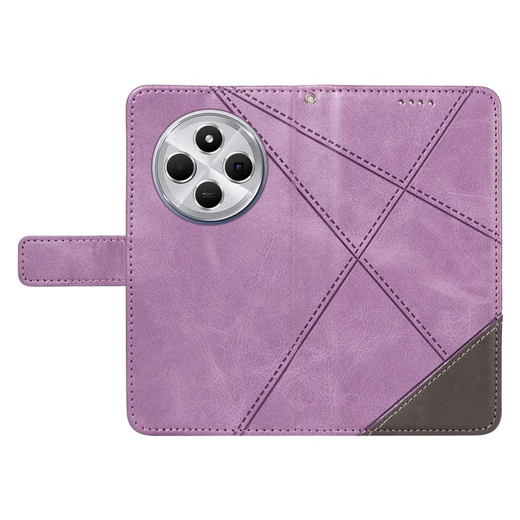 For Xiaomi Poco C75 4G / Redmi 14R 5G / 14C 4G Case Leather Geometric Line Wallet Phone Cover with Wrist Strap - Purple