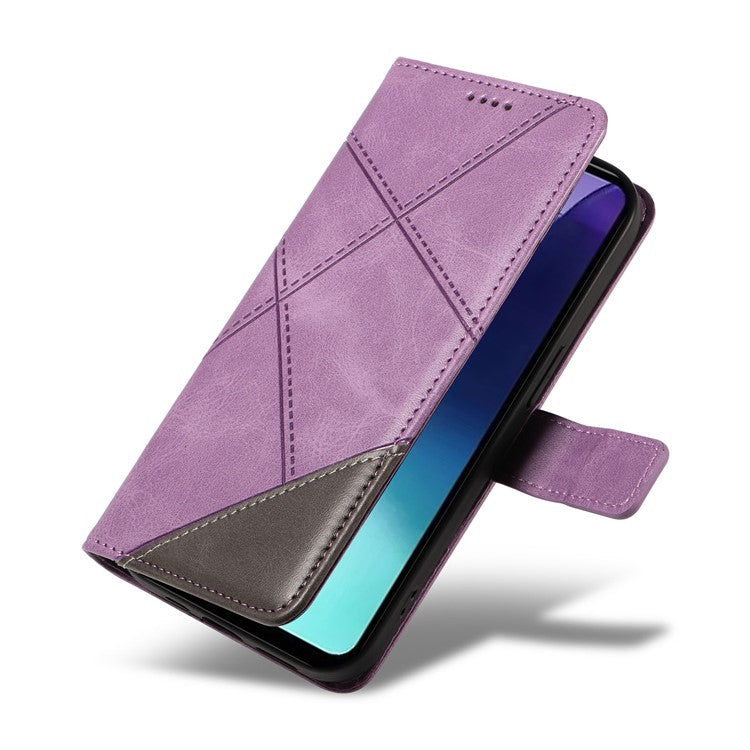 For Xiaomi Poco C75 4G / Redmi 14R 5G / 14C 4G Case Leather Geometric Line Wallet Phone Cover with Wrist Strap - Purple