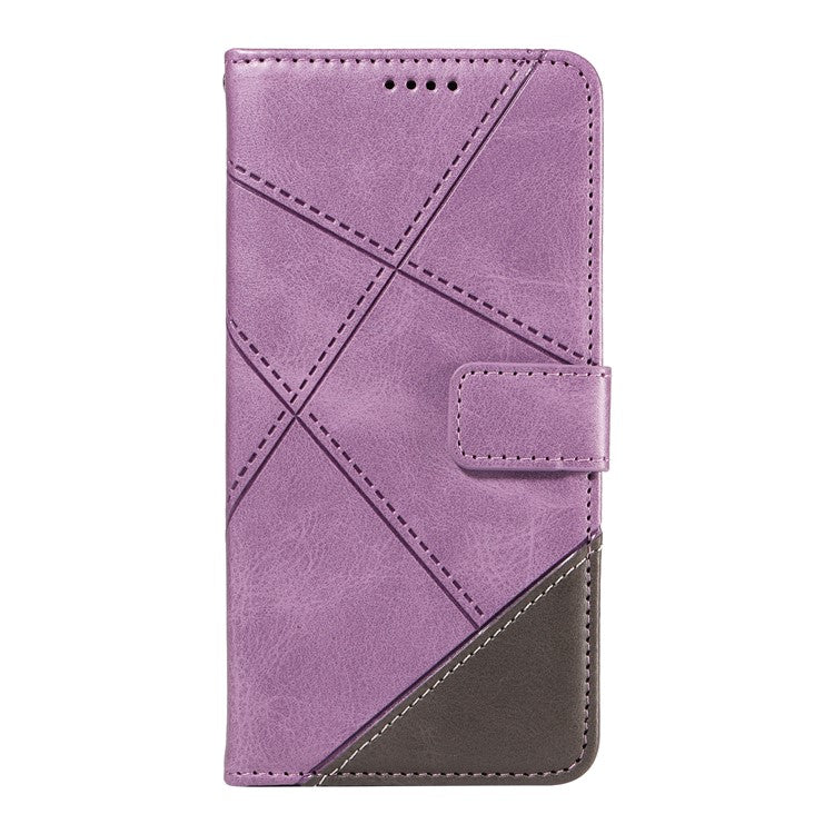 For Xiaomi Poco C75 4G / Redmi 14R 5G / 14C 4G Case Leather Geometric Line Wallet Phone Cover with Wrist Strap - Purple