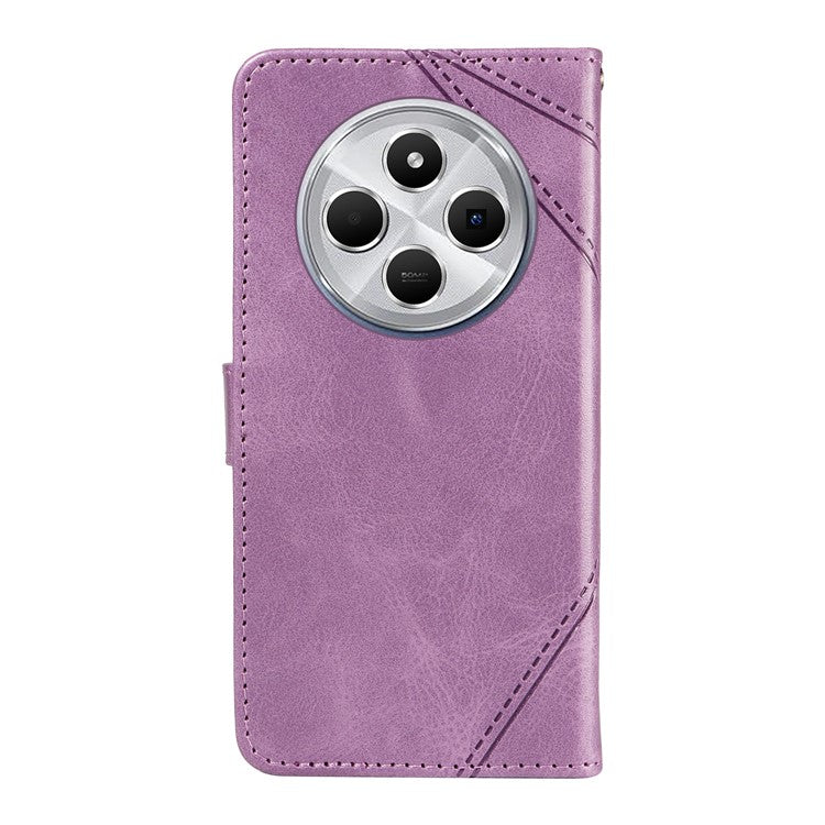 For Xiaomi Poco C75 4G / Redmi 14R 5G / 14C 4G Case Leather Geometric Line Wallet Phone Cover with Wrist Strap - Purple