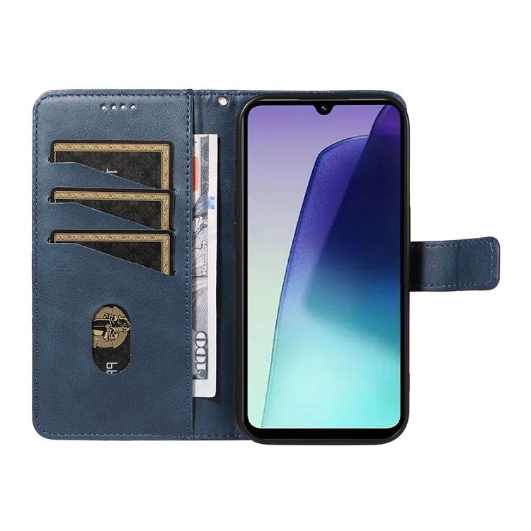 For Xiaomi Poco C75 4G / Redmi 14R 5G / 14C 4G Case Leather Geometric Line Wallet Phone Cover with Wrist Strap - Blue