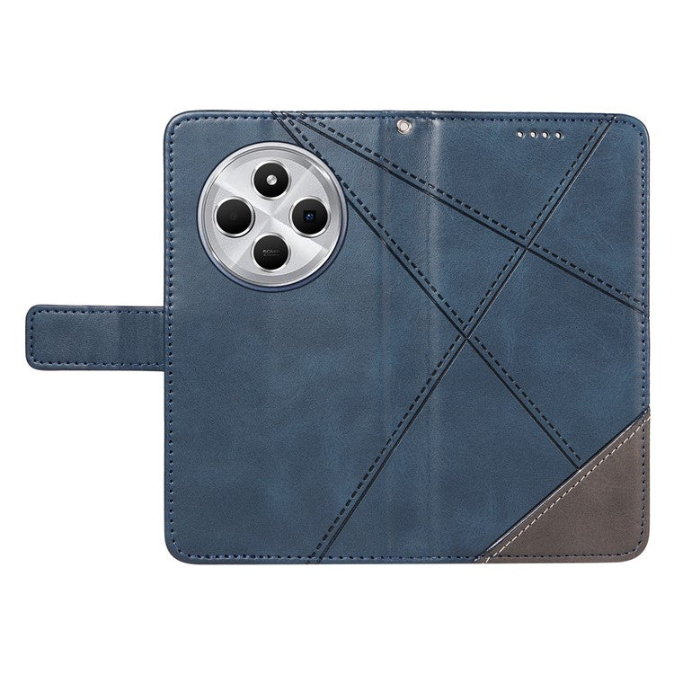 For Xiaomi Poco C75 4G / Redmi 14R 5G / 14C 4G Case Leather Geometric Line Wallet Phone Cover with Wrist Strap - Blue