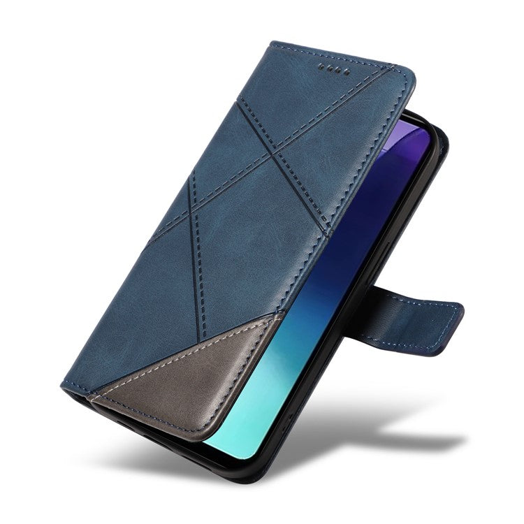 For Xiaomi Poco C75 4G / Redmi 14R 5G / 14C 4G Case Leather Geometric Line Wallet Phone Cover with Wrist Strap - Blue