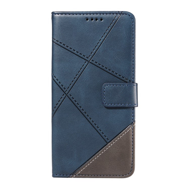 For Xiaomi Poco C75 4G / Redmi 14R 5G / 14C 4G Case Leather Geometric Line Wallet Phone Cover with Wrist Strap - Blue