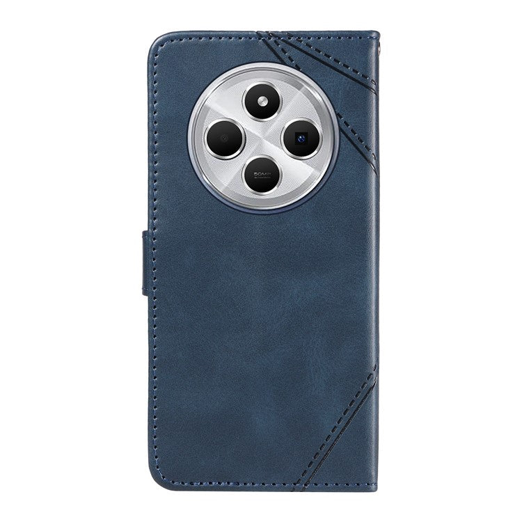 For Xiaomi Poco C75 4G / Redmi 14R 5G / 14C 4G Case Leather Geometric Line Wallet Phone Cover with Wrist Strap - Blue