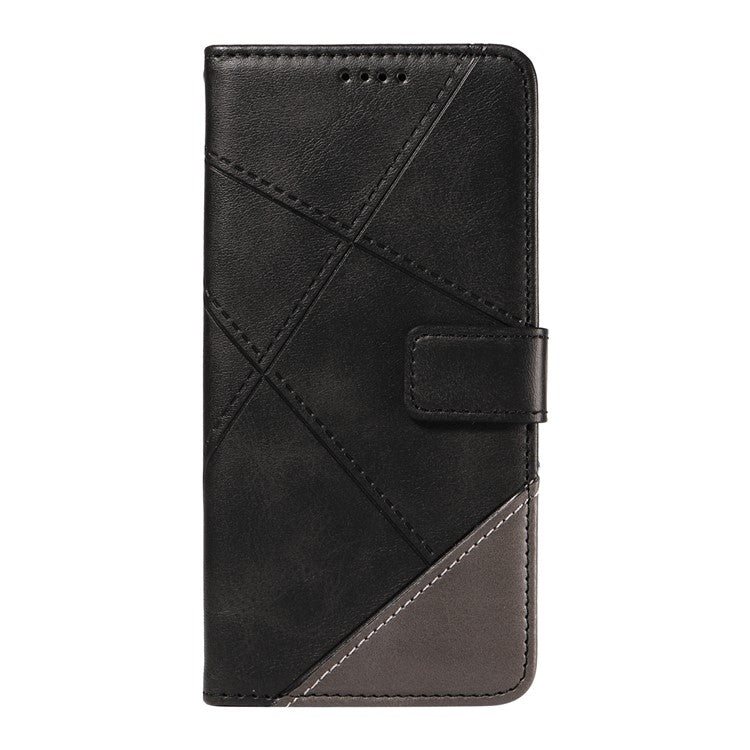 For Xiaomi Poco C75 4G / Redmi 14R 5G / 14C 4G Case Leather Geometric Line Wallet Phone Cover with Wrist Strap - Black