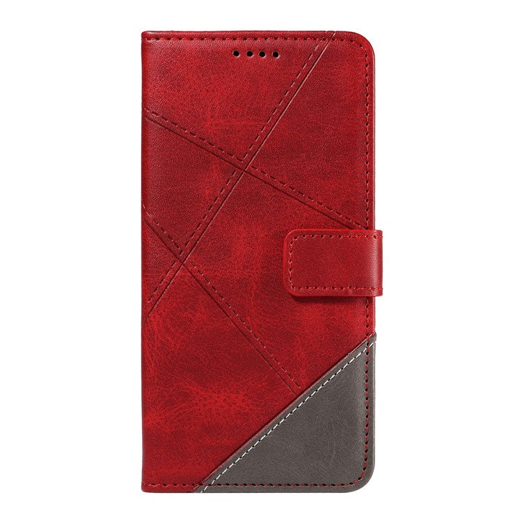 For Xiaomi Poco C75 4G / Redmi 14R 5G / 14C 4G Case Leather Geometric Line Wallet Phone Cover with Wrist Strap - Red