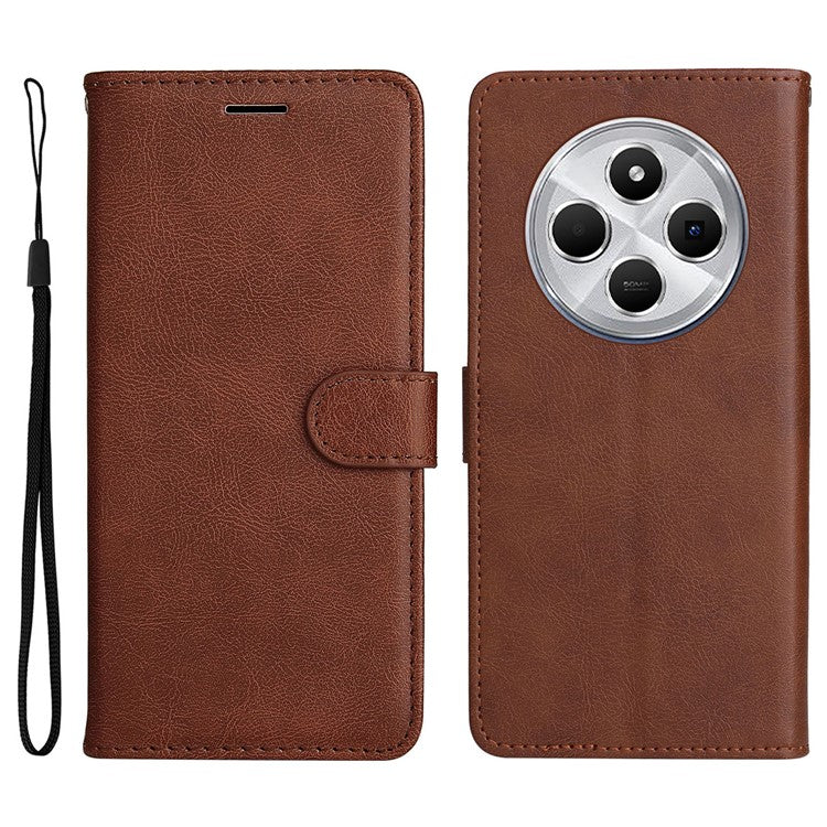 KT Leather Series-2 for Xiaomi Poco C75 4G / Redmi 14R 5G / 14C 4G Case Solid Color Leather Phone Cover Wallet Stand - Brown