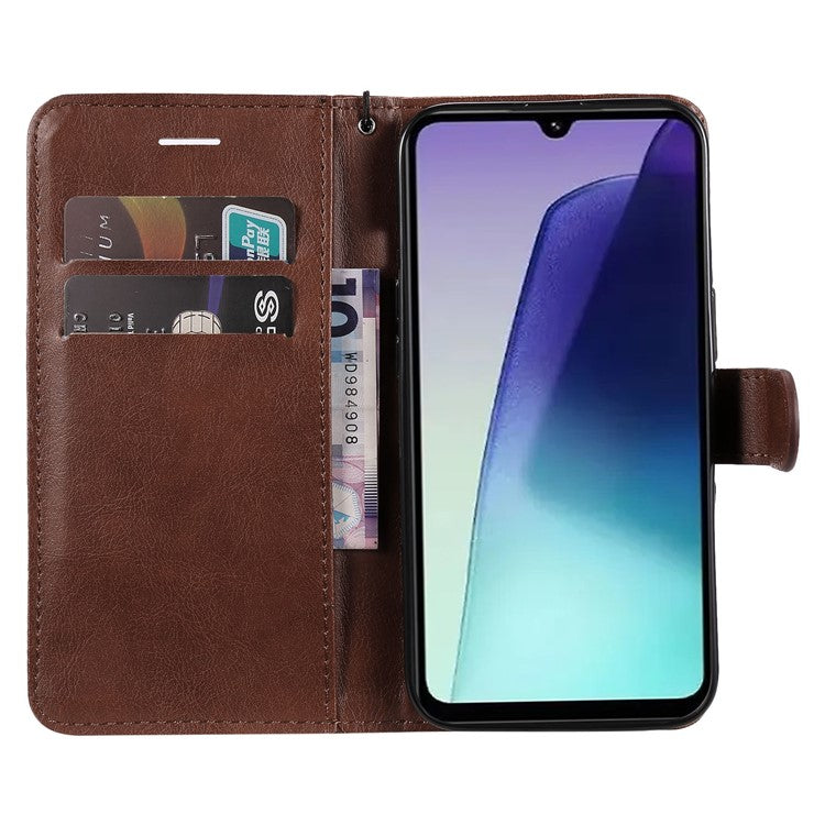 KT Leather Series-2 for Xiaomi Poco C75 4G / Redmi 14R 5G / 14C 4G Case Solid Color Leather Phone Cover Wallet Stand - Brown