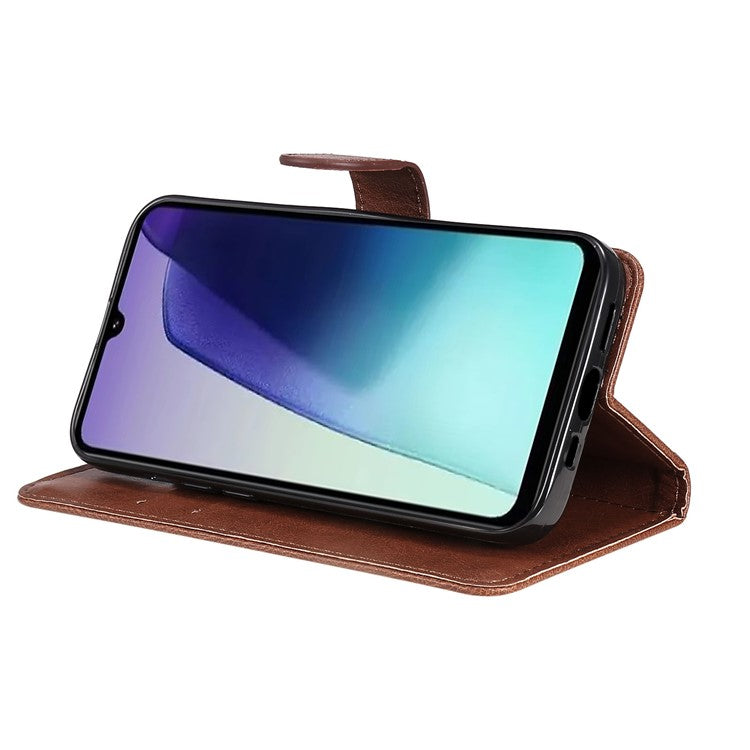 KT Leather Series-2 for Xiaomi Poco C75 4G / Redmi 14R 5G / 14C 4G Case Solid Color Leather Phone Cover Wallet Stand - Brown