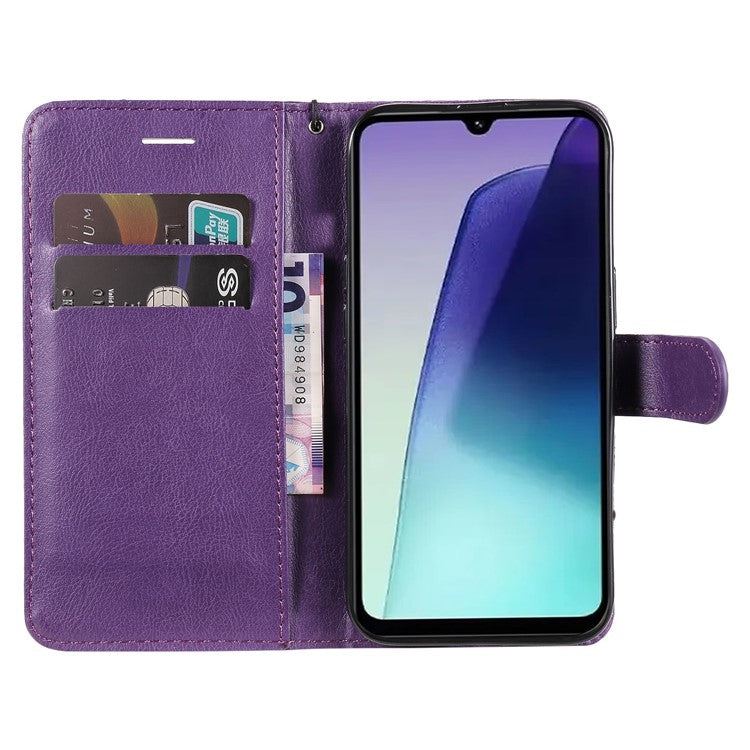 KT Leather Series-2 for Xiaomi Poco C75 4G / Redmi 14R 5G / 14C 4G Case Solid Color Leather Phone Cover Wallet Stand - Purple