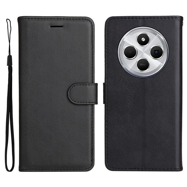 KT Leather Series-2 for Xiaomi Poco C75 4G / Redmi 14R 5G / 14C 4G Case Solid Color Leather Phone Cover Wallet Stand - Black