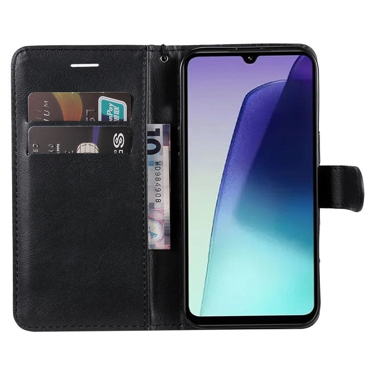 KT Leather Series-2 for Xiaomi Poco C75 4G / Redmi 14R 5G / 14C 4G Case Solid Color Leather Phone Cover Wallet Stand - Black