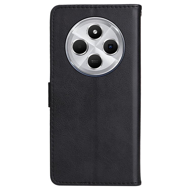 KT Leather Series-2 for Xiaomi Poco C75 4G / Redmi 14R 5G / 14C 4G Case Solid Color Leather Phone Cover Wallet Stand - Black