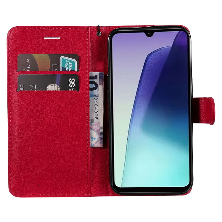 KT Leather Series-2 for Xiaomi Poco C75 4G / Redmi 14R 5G / 14C 4G Case Solid Color Leather Phone Cover Wallet Stand - Red