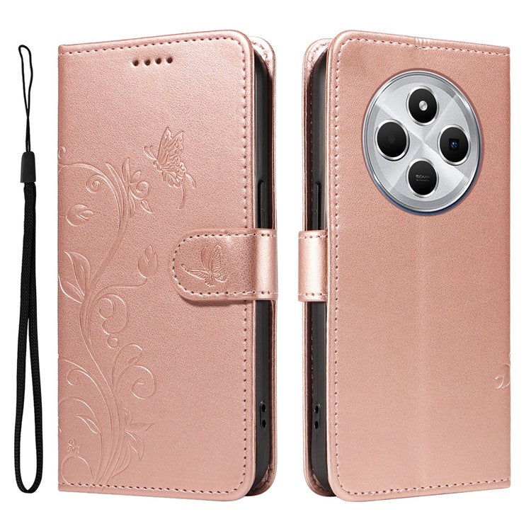 For Xiaomi Redmi 14C 4G Case Flower Pattern PU Leather Wallet Phone Cover - Rose Gold