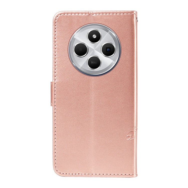 For Xiaomi Redmi 14C 4G Case Flower Pattern PU Leather Wallet Phone Cover - Rose Gold