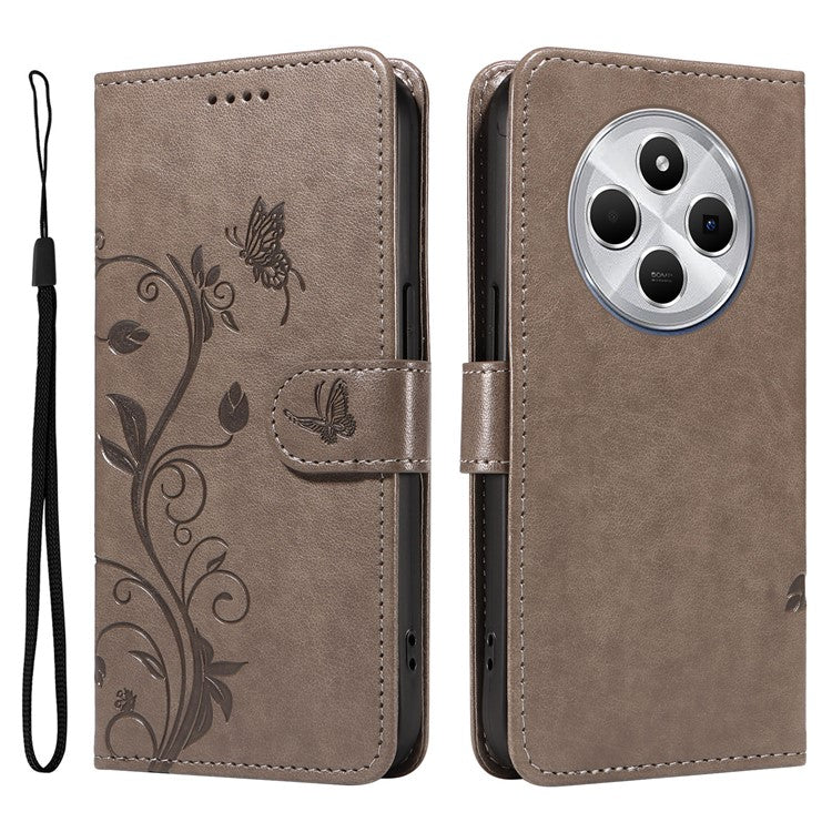 For Xiaomi Redmi 14C 4G Case Flower Pattern PU Leather Wallet Phone Cover - Grey