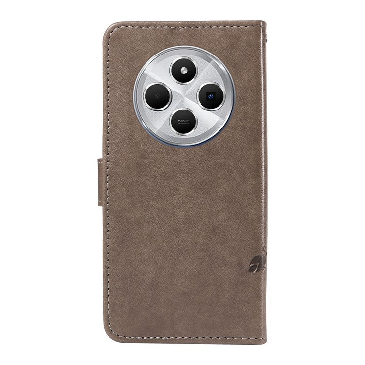 For Xiaomi Redmi 14C 4G Case Flower Pattern PU Leather Wallet Phone Cover - Grey